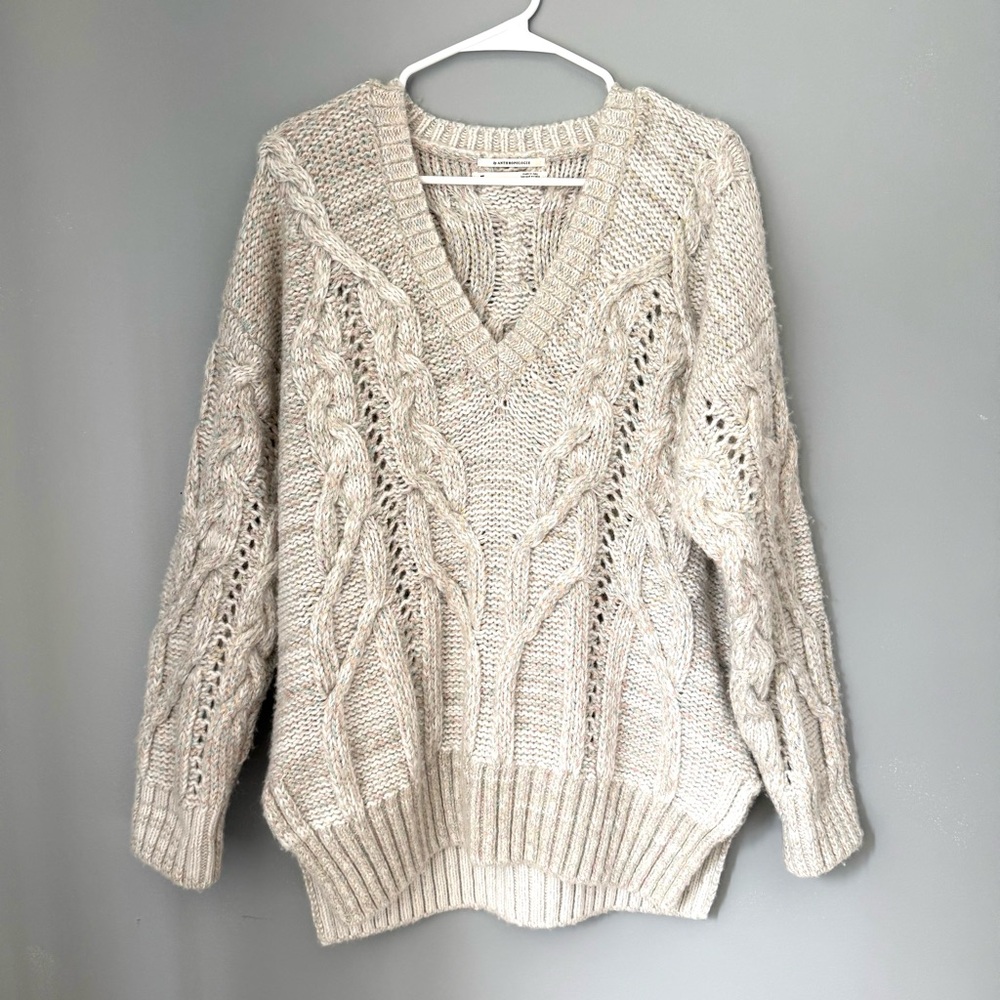Anthropologie V- Neck Drama Rainbow Metallic Cable Knit Sweater - Picture 3 of 11